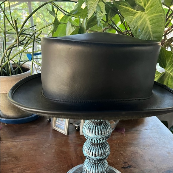 Heavy Leather Porkpie Hat sz M - Picture 4 of 4